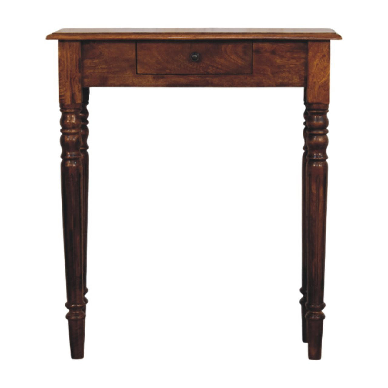 KONSOLENTISCH Massivholz Kastanienbraun Gedrechselte Beine, 1 Schublade - Dunkelbraun/Messingfarben, Mangoholz/Holz (70/80/25cm) - Artisan Furniture