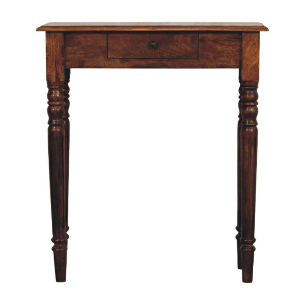 KONSOLENTISCH Massivholz Kastanienbraun Gedrechselte Beine, 1 Schublade - Dunkelbraun/Messingfarben, Mangoholz/Holz (70/80/25cm) - Artisan Furniture