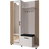 GARDEROBE Linaro mit Spiegel, Sitzbank in Lamellen-Optik 137/207/42 cm, Rechts - Schwarz/Weiß, Holzwerkstoff (137/207/42cm) - WFL GROUP