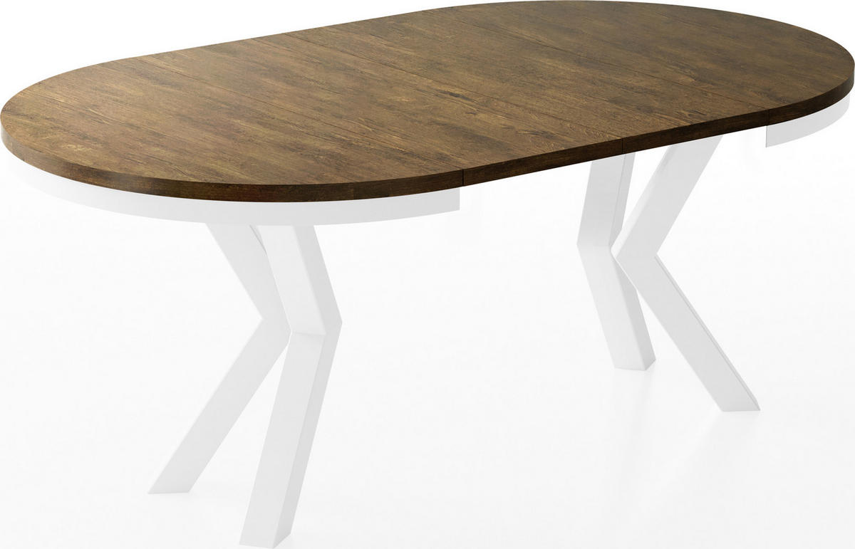 ESSTISCH Clara Weiß runder ausziehbarer, Lefkas Eiche 120-200/120/76 cm - Alteiche/Weiß, Holzwerkstoff/Metall (120/120/76cm) - WFL GROUP