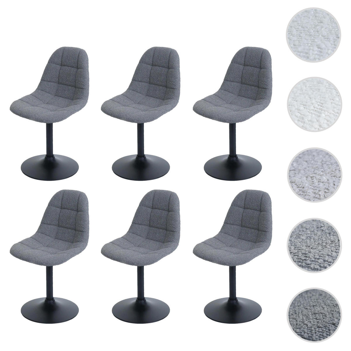 ESSZIMMERSTUHL 6er-Set 83x47x43cm Sitzhöhe 47cm Stahl Stoff/Textil Bouclé Grau - Grau, Textil (47/83/43cm) - CHEFGASTRO