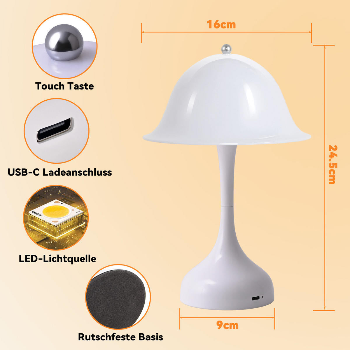 LED-TISCHLEUCHTE BRÜCKENAU Ⅲ 25/9/16 cm - Weiß, Metall (25/9/16cm) - Nettlife