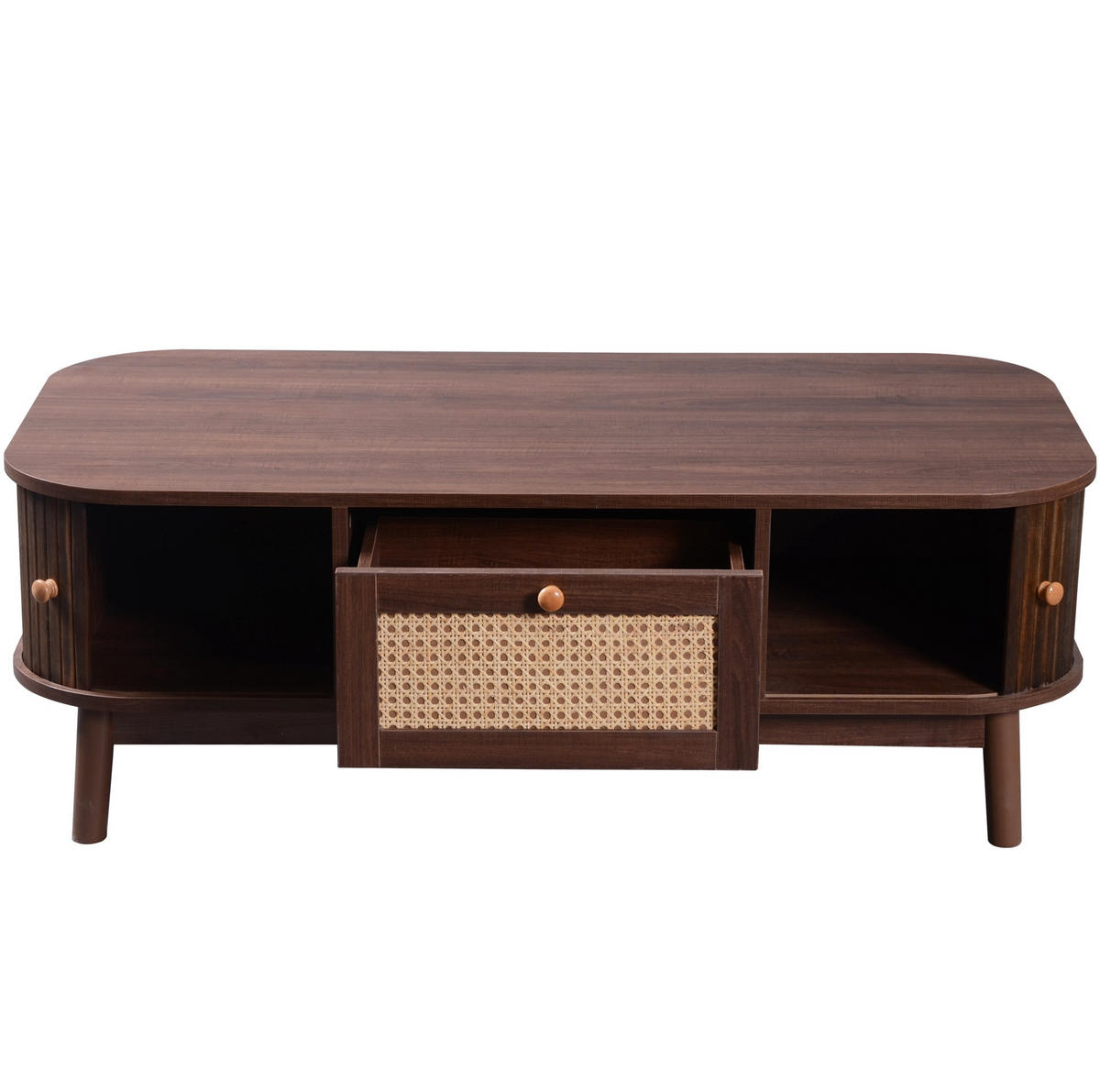 COUCHTISCH 110/55/38,5 cm mit Rattan und Schiebetüren in Natur - Naturfarben, Holzwerkstoff (110/55/38.5cm) - Flora Grace