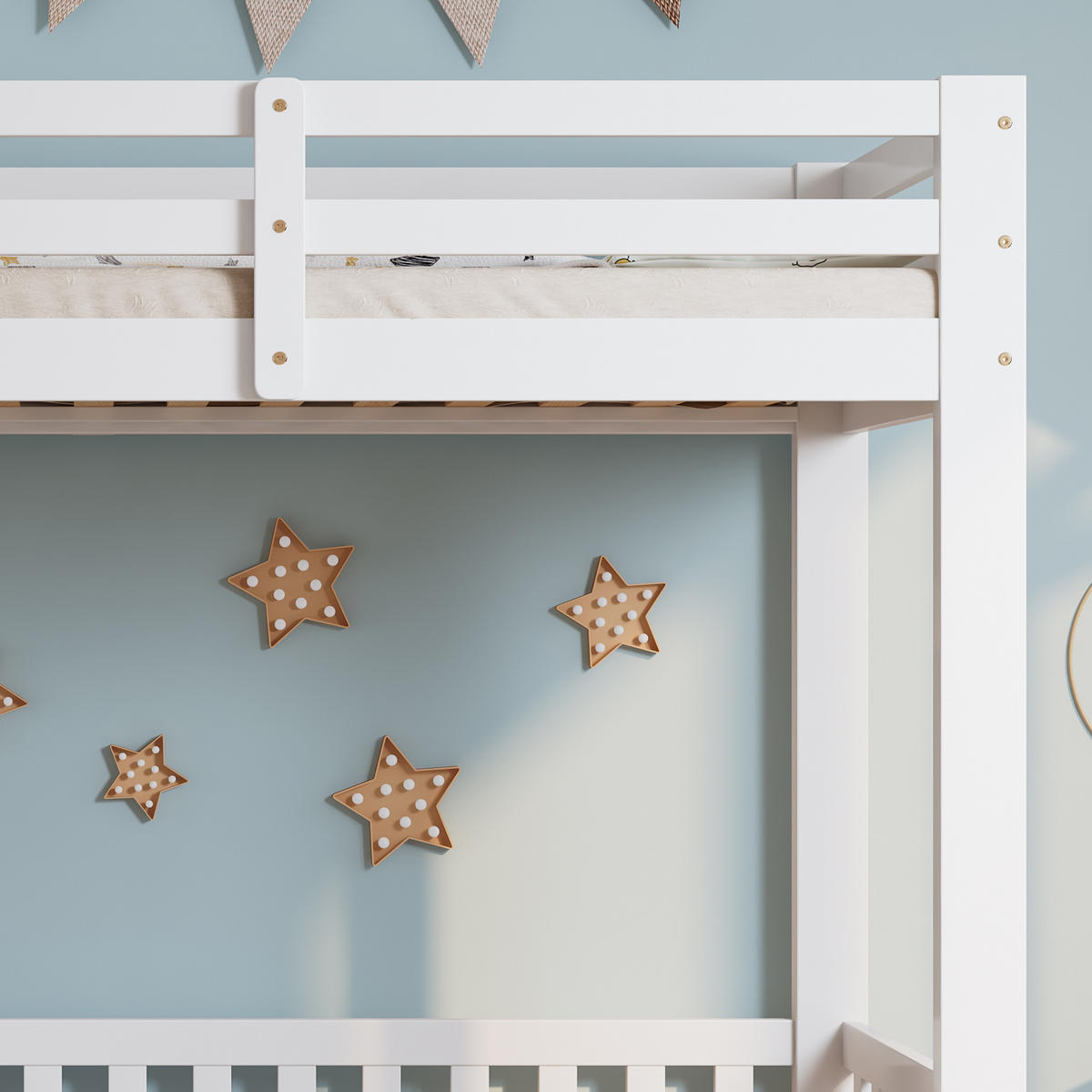 KINDERBETT Weiß Liegefläche 90/200 cm, Etagenbett, Treppe, Absturzsicherung, Ohne Matratze - Weiß, Holz (90/200cm) - PANGIVO