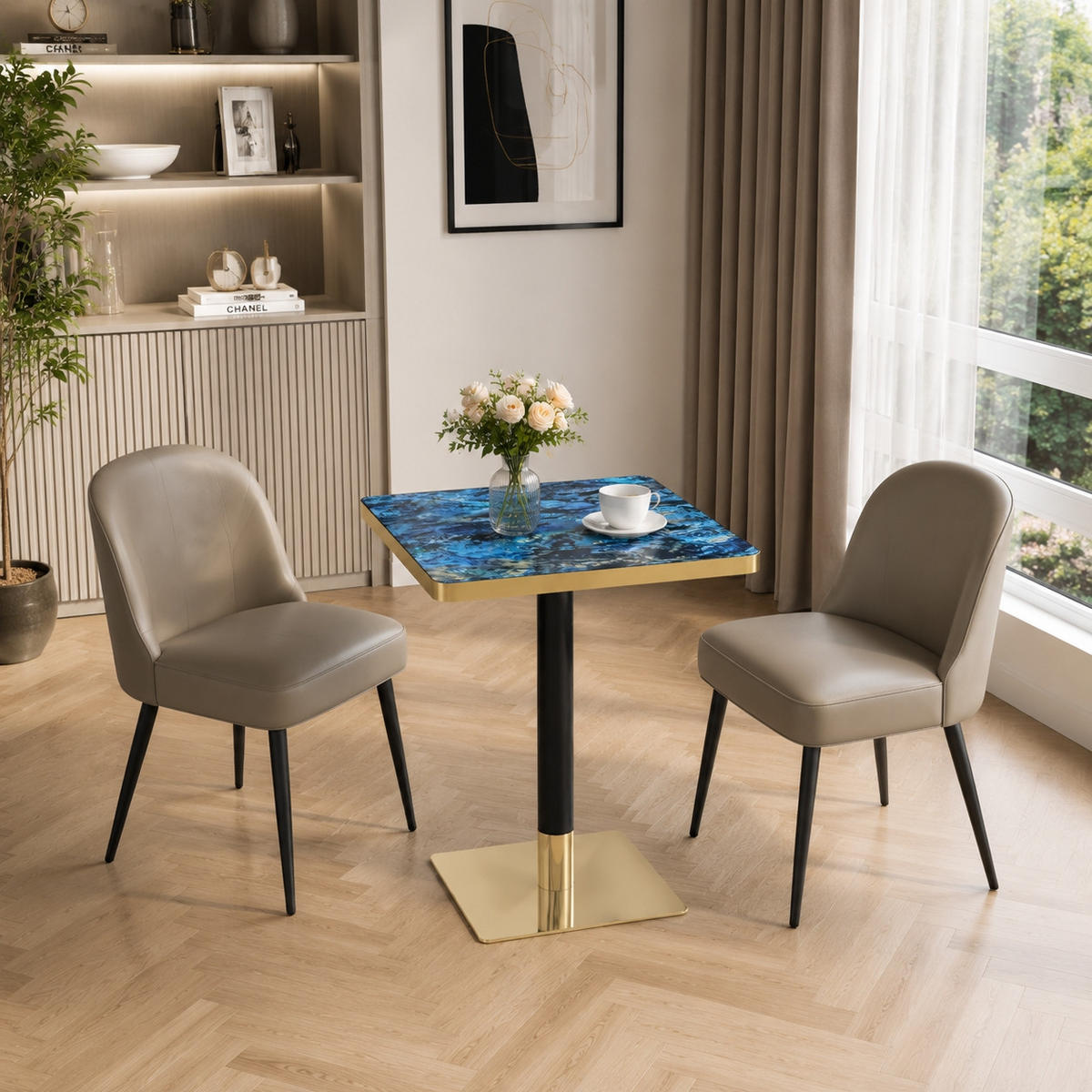 BARTISCH 60/60/74 cm mit Marmor-Optik DE-40022 Blau - Blau, Metall (60/60/74cm) - ComfortXL