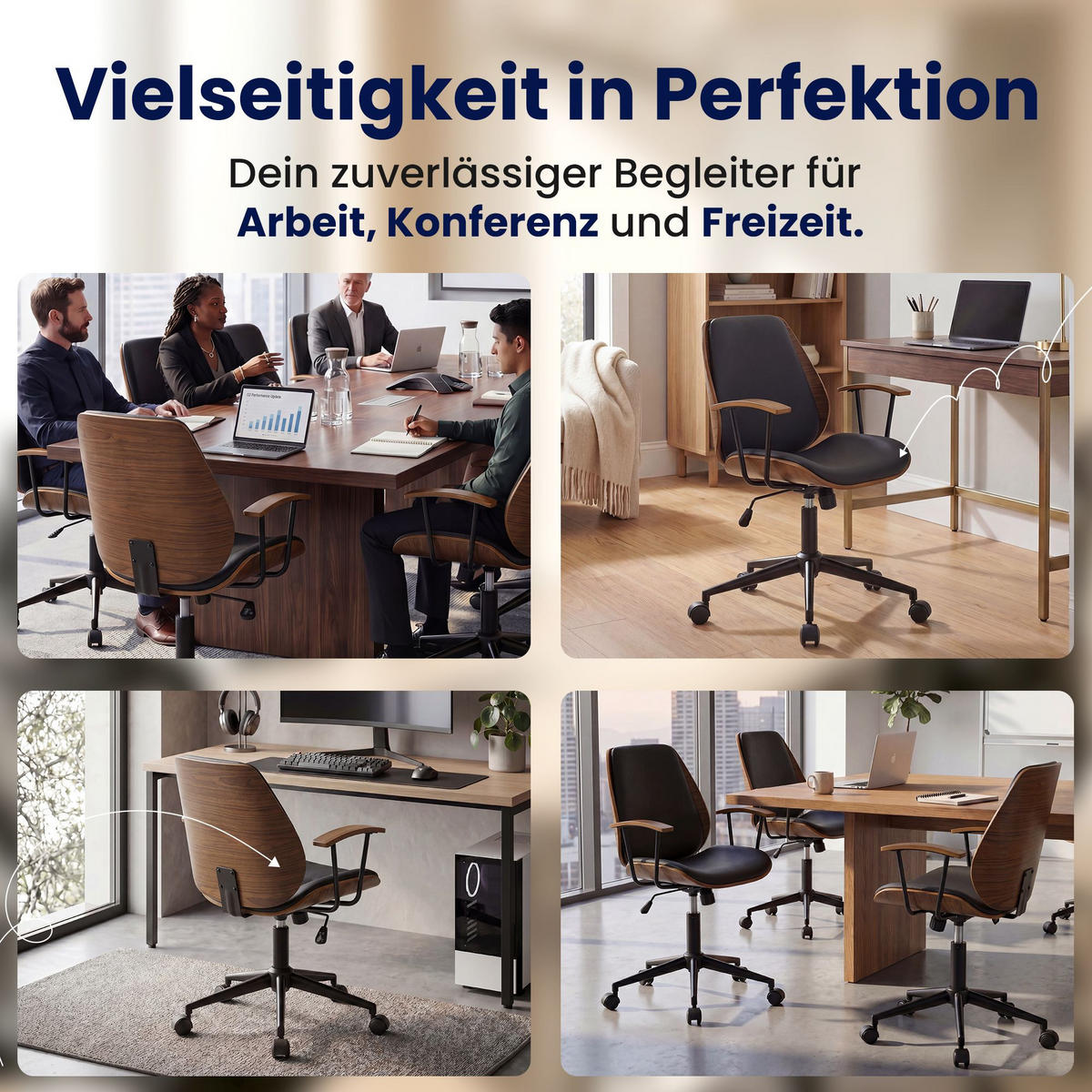 DREHSTUHL Lederlook Walnuss/Schwarz - Walnussfarben/Schwarz, Textil/Metall (63/90/57cm) - CLP