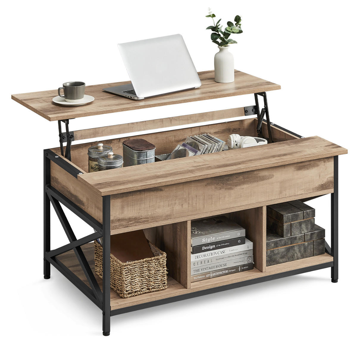 COUCHTISCH mit aufklappbarer Platte B100 cm - Braun, Holzwerkstoff (12.2/60/48cm) - Calicosy