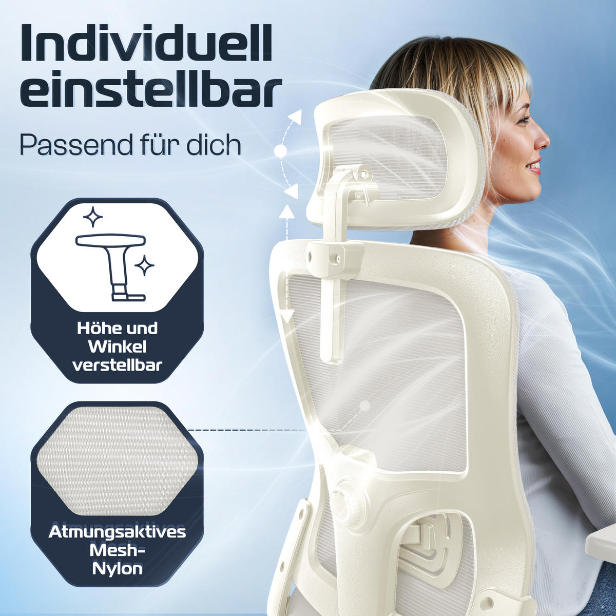 BÜROSTUHL BrightSeat Creme-Weiß - Beige/Silberfarben, Kunststoff/Textil (70/142/70cm) - Clouvou