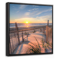 LEINWAND Bilder mit Rahmen - Strand - Meer - Düne - Sonnenuntergang - Landschaft - 20x20 - Beige, Textil (20/20cm) - MuchoWow