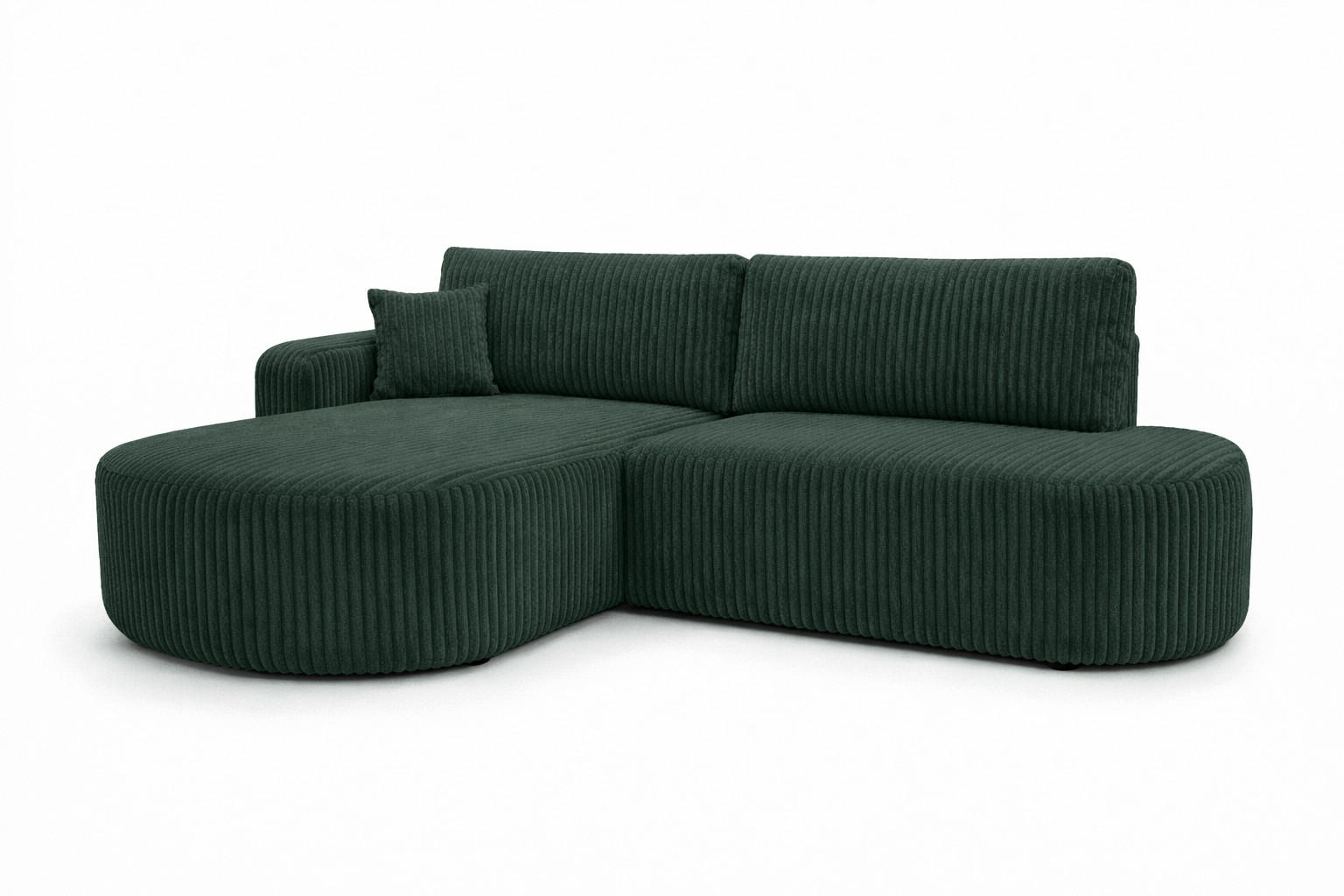 Kaiser Möbel ROHOVÁ SEDAČKA s funkcí spaní a úložným prostorem, manšestrová tkanina Tilia, Zelená, Levá strana, ROUND ONE OPEN XL