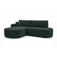 ECKSOFA Mit Schlaffunktion Und Bettkasten, Cordstoff Tilia, Grün, Links, ROUND ONE OPEN XL - Grün, Holz (262/175cm) - Kaiser Möbel