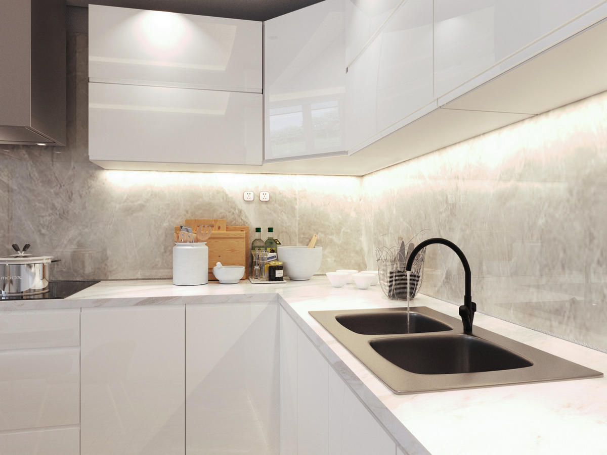 ECKKÜCHE - 340x270 cm Glanzia – KU-S19 – Weiß Hochglanz - Weiß Hochglanz, Holzwerkstoff (340/212/270cm) - hi-markt