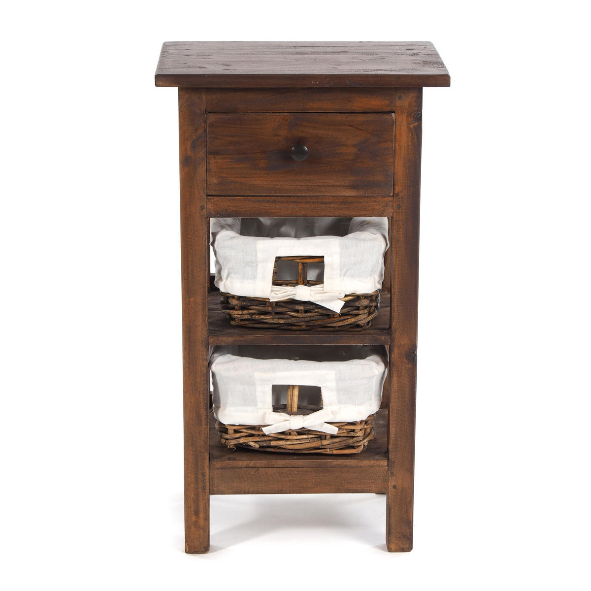 TELEFONTISCH RATTAN 70 mit 2 Rattan-Körben und Schublade, Mahagoni massiv 03 dunkelbraun - Dunkelbraun, Holz (28/38/70cm) - DESIGN DELIGHTS