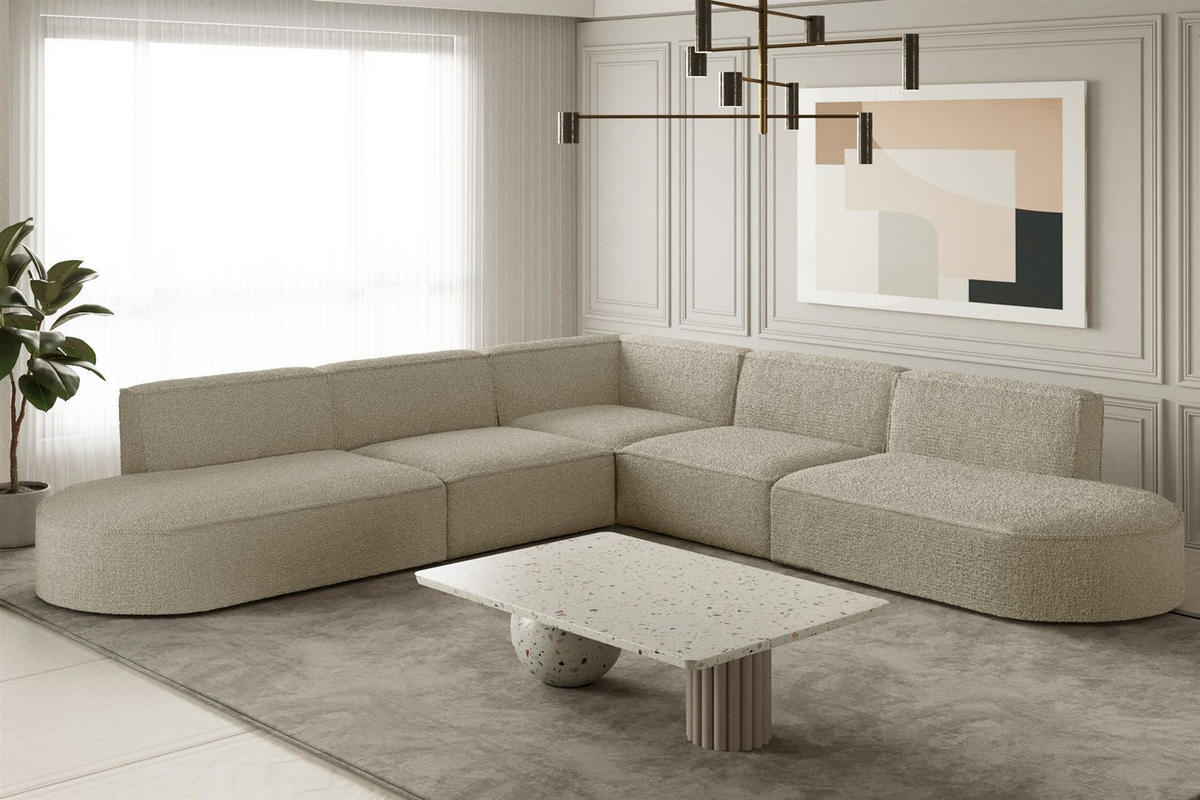 ECKSOFA Universal Palma Ascot Bukla - Champagner, Holzwerkstoff/Textil (276/276cm) - Fun Möbel