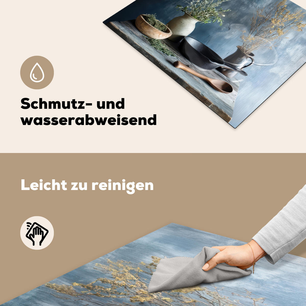 HERDABDECKPLATTE Stilleben - Kräuter - Rustikal Herdabdeckung Induktionsfeld 65x52 cm - Blaugrau, Kunststoff (65/52/0.2cm) - MuchoWow