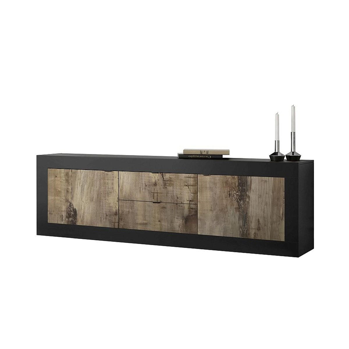 SIDEBOARD mit 2 Türen und 2 Schubladen Itinial - L210 cm - Schwarz/Braun, Holzwerkstoff (43/65/210cm) - Calicosy