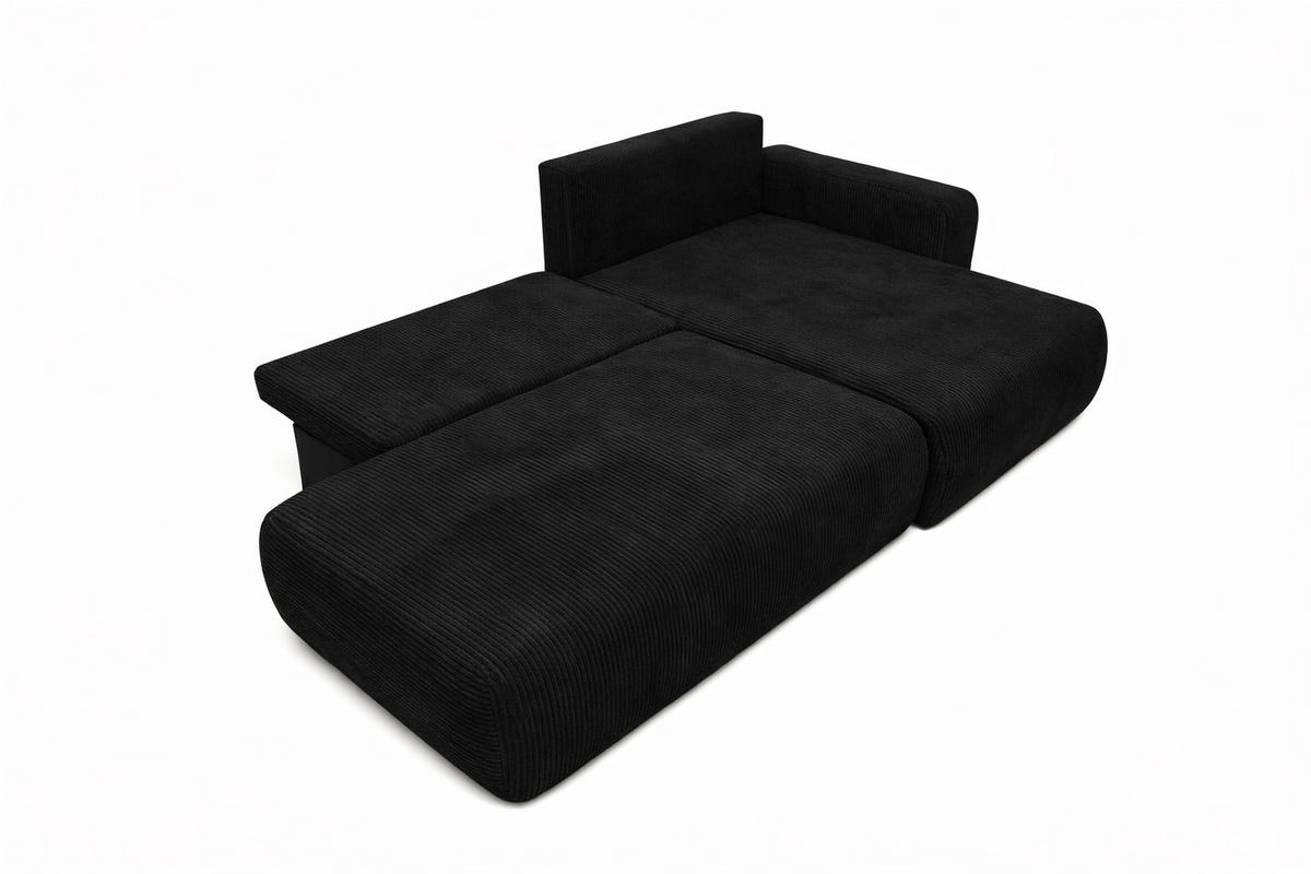 ECKSOFA Mit Schlaffunktion Und Bettkasten, Cordstoff Poso, Schwarz, Rechts, OPEN XL - Schwarz, Holz (262/145cm) - Kaiser Möbel