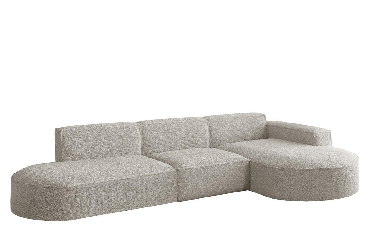 ECKSOFA Designer L-Form MODENA Stoff Loop Perle Rechts - Champagner, Holz (296/165cm) - Kaiser Möbel
