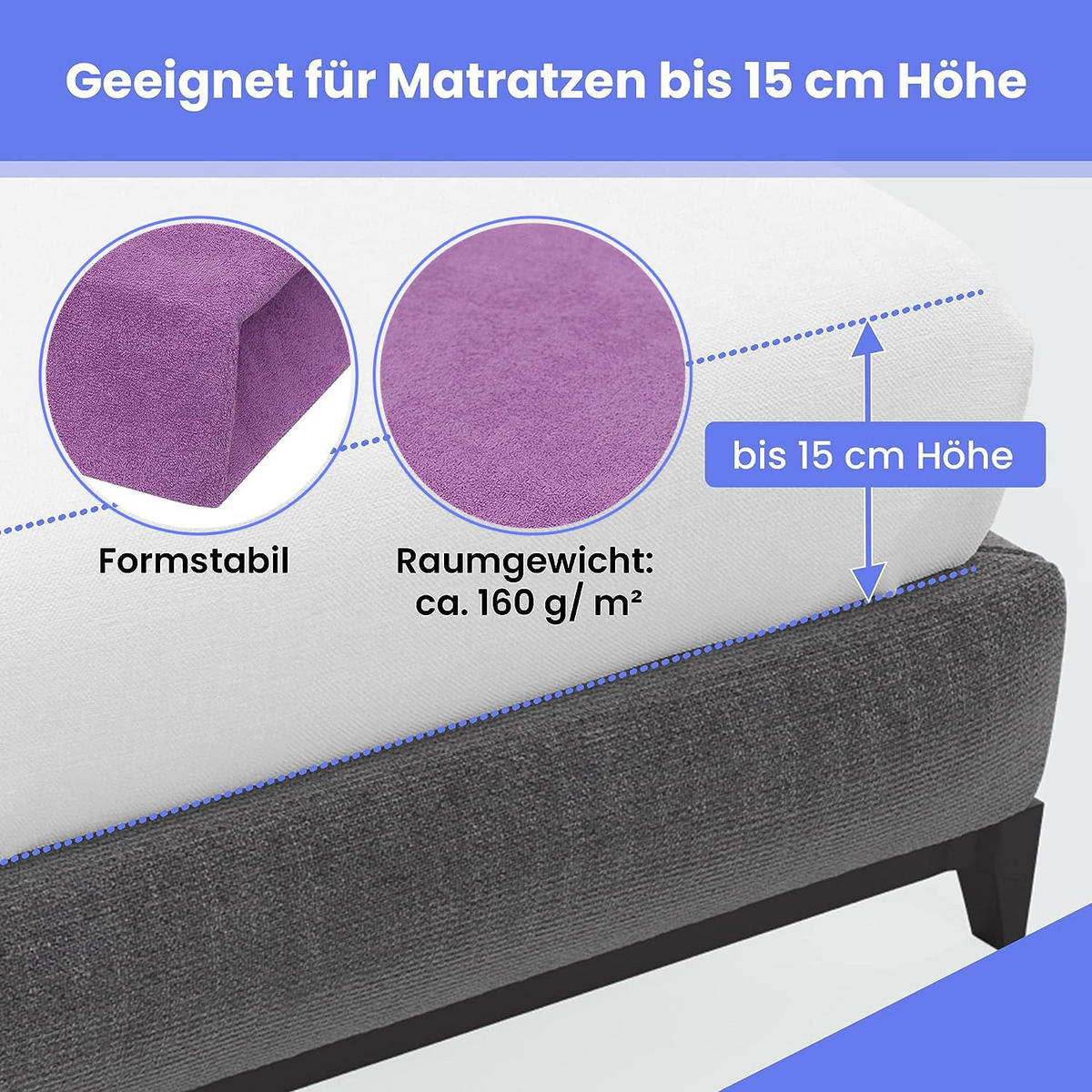 SPANNBETTLAKEN 160/200 cm, Frottee Elastisch 100 % Baumwolle Violett - Violett, Textil (160/200cm) - Best For Home