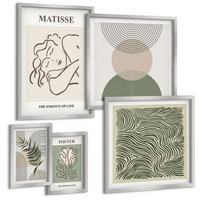 BILDER SET 5er Set - 50x50 cm & 20x30 cm & 40x60 cm Silberner Rahmen - Geometrische botanische Muster - Silberfarben, Kunststoff (40/60cm) - TULUP