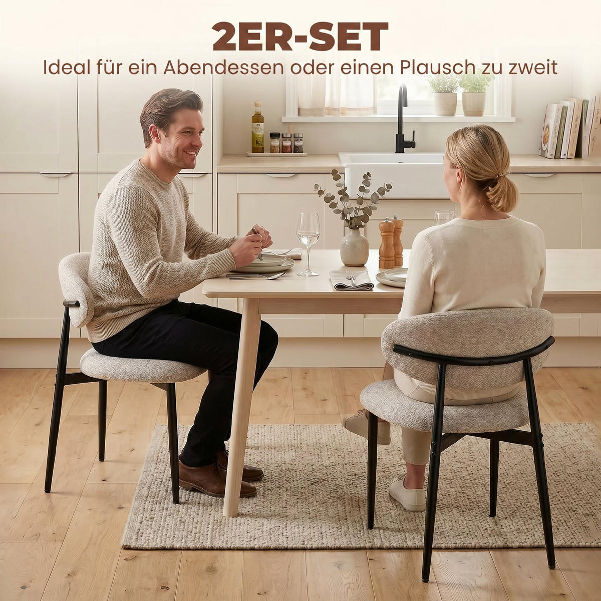 ESSZIMMERSTÜHLE DE-06922 2er-Set gepolstert mit Stahlbeinen Beige - Beige, Metall (58/77/58cm) - ComfortXL