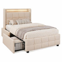 POLSTERBETT mit USB, LED und 2 Schubladen 90x200 cm Beige - Beige, Holz (90/200cm) - Meubliv