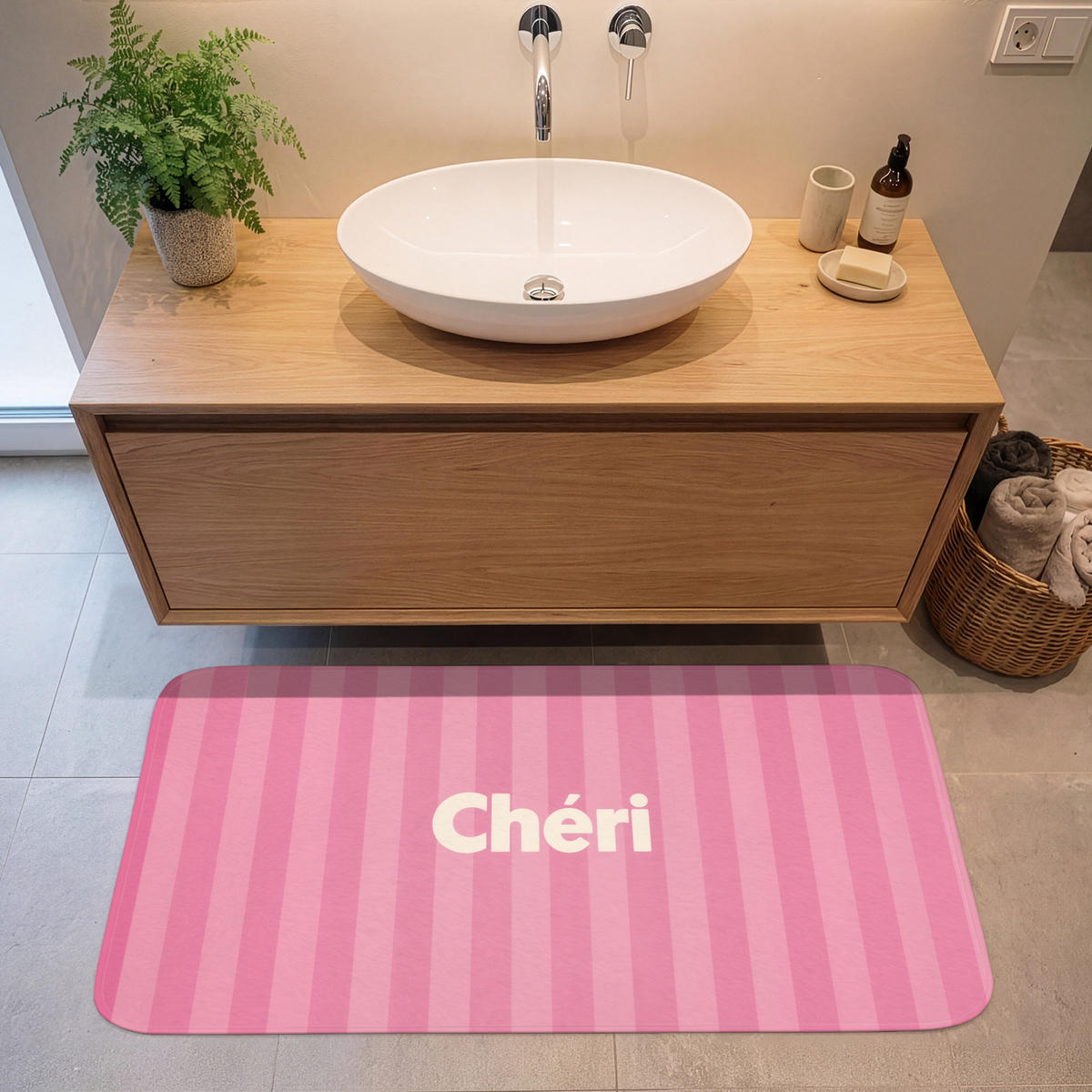 KOUPELNOVÁ PŘEDLOŽKA Pruhované - růžové - Chéri 120x60 cm - růžová, textil/plast (120/60cm) - OnlyWow