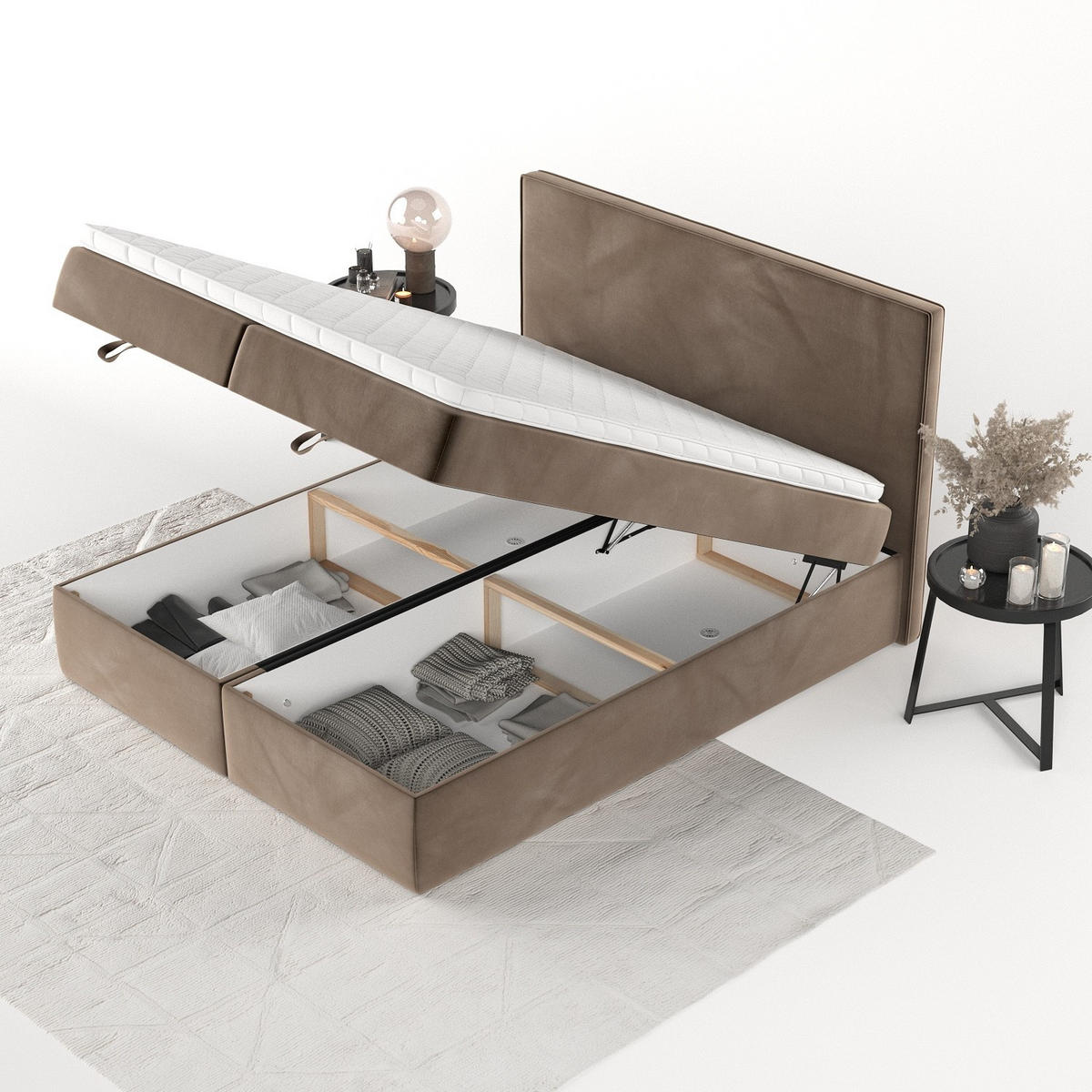 BOXBETT Velma 140/200 cm Braun im Paros Stoff - Schwarz/Braun, Holz/Holzwerkstoff (140/200cm) - AltaBeds