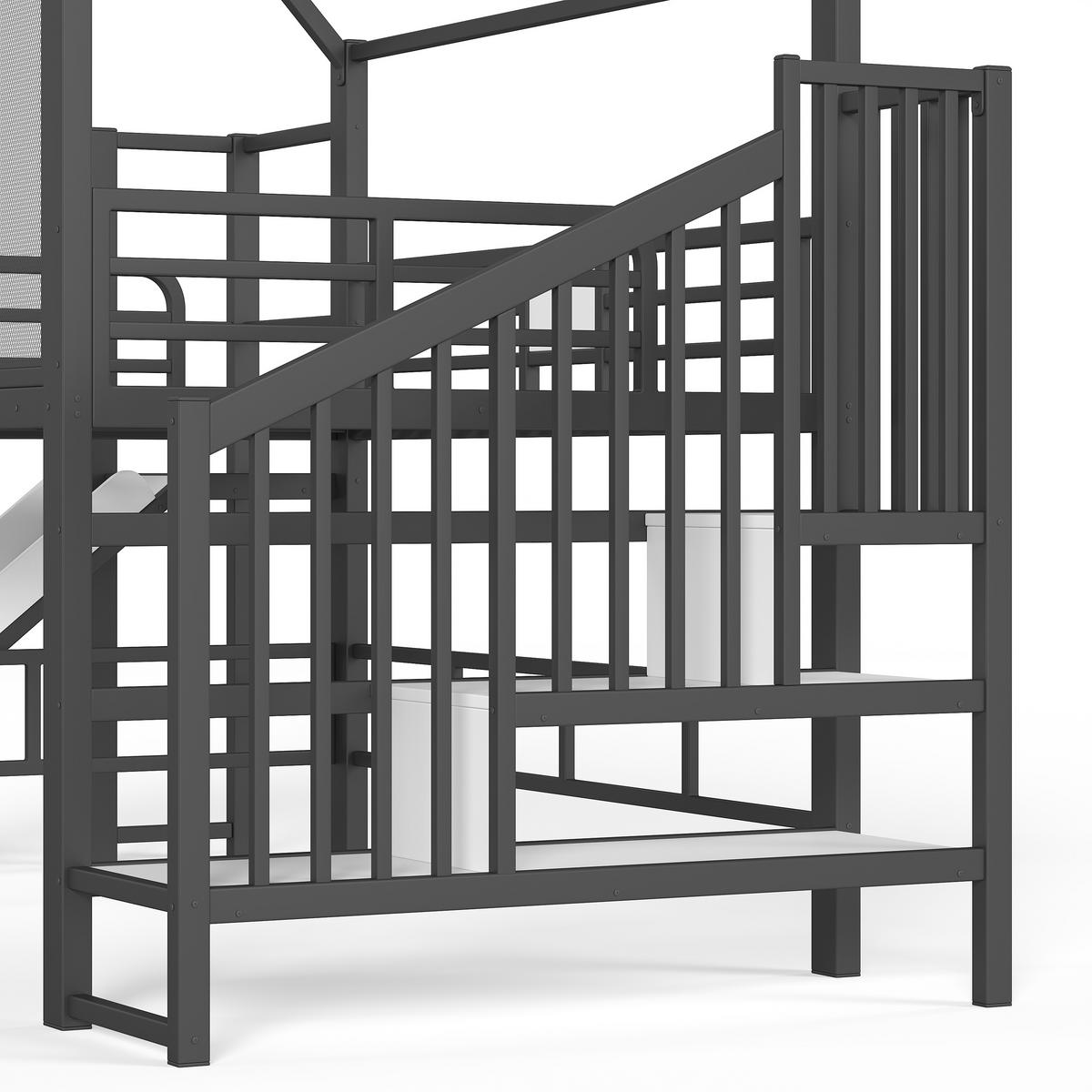 HOCHBETT 140/200 cm Hausform mit Rutsche und LED, DE-41963, in Schwarz - Schwarz, Metall (140/200cm) - ComfortXL