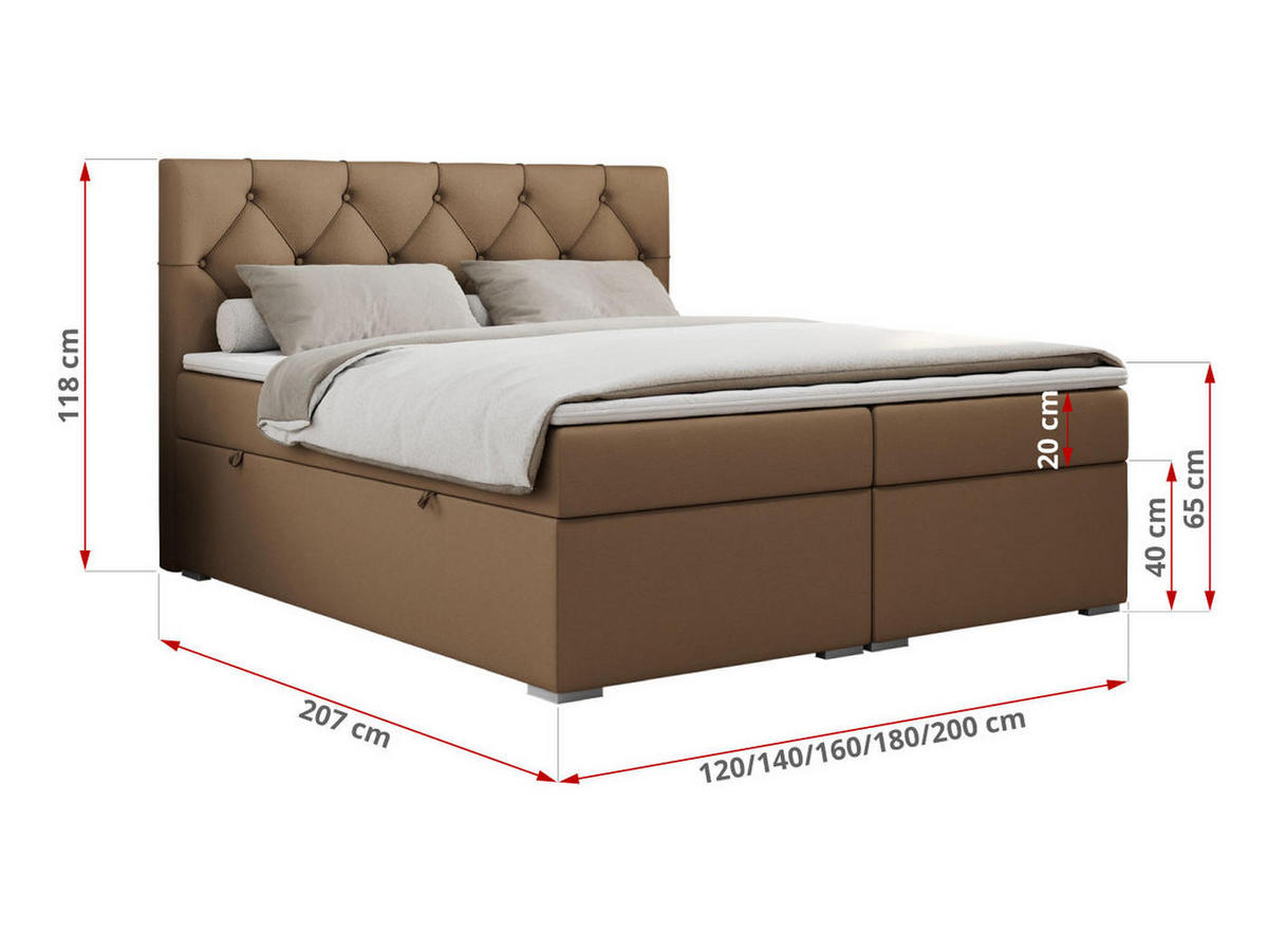 BOXBETT ALDA 120/200 Braun Kunstleder - H4 - Braun, Holz/Textil (120/200cm) - MKS