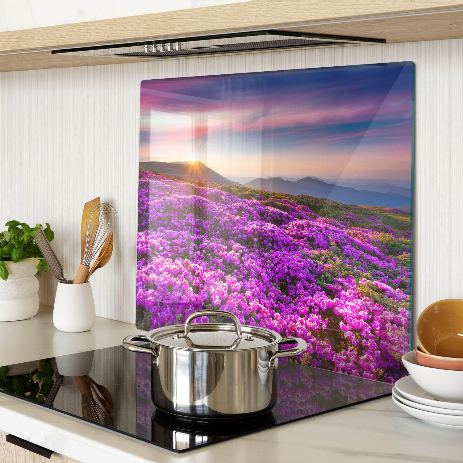 GLASPLATTE 60x52 cm Blumen in den Bergen - Lila, Glas (60/0.4/52cm) - TULUP