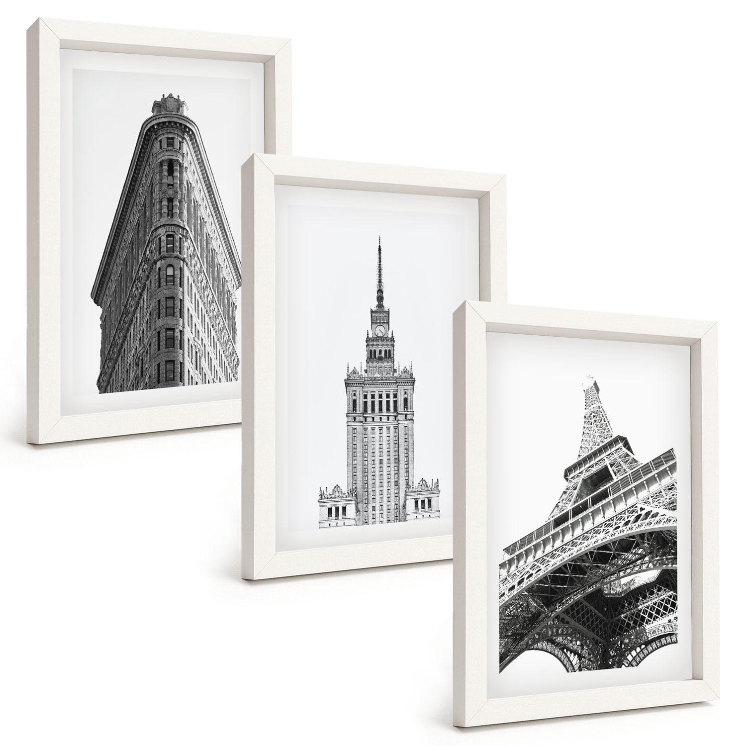 BILDER SET 3er Set - 20x30 cm Weißer Rahmen - Architektonische Schwarz-Weiß-Gebäude - Weiß, Kunststoff (20/30cm) - TULUP