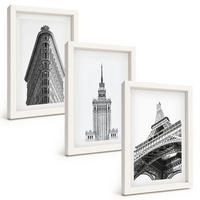 BILDER SET 3er Set - 20x30 cm Weißer Rahmen - Architektonische Schwarz-Weiß-Gebäude - Weiß, Kunststoff (20/30cm) - TULUP