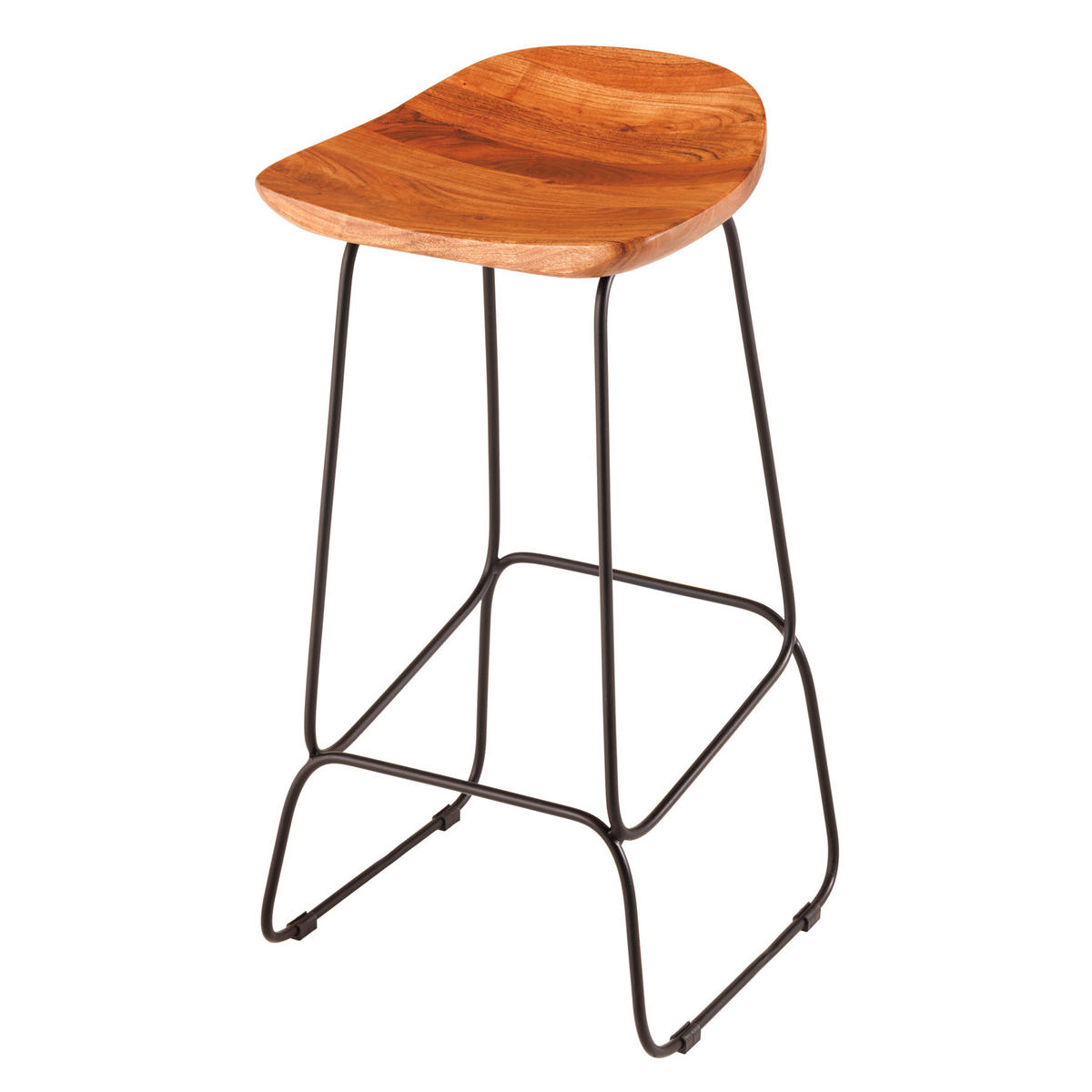 BARHOCKER MAMMUT Akazie Natur - Schwarz/Braun, Holz/Metall (44/84/42cm) - riess-ambiente