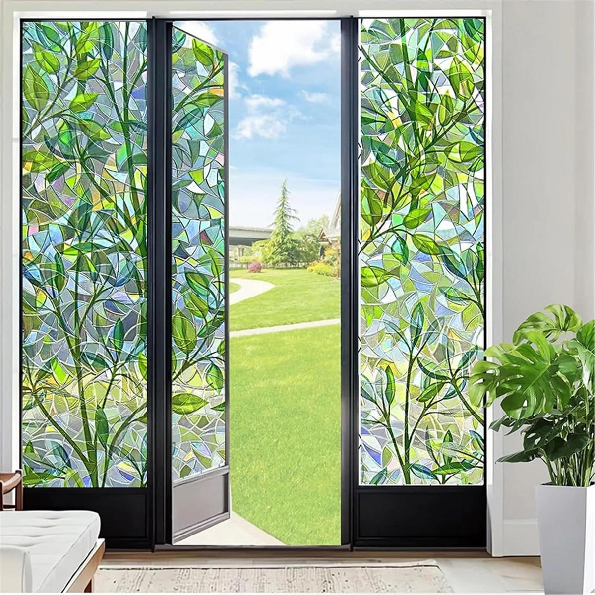 VORHÄNGE – Blattmuster – statisch haftend – 40 x 300 cm - Grün, Kunststoff/Textil (40/300cm)
