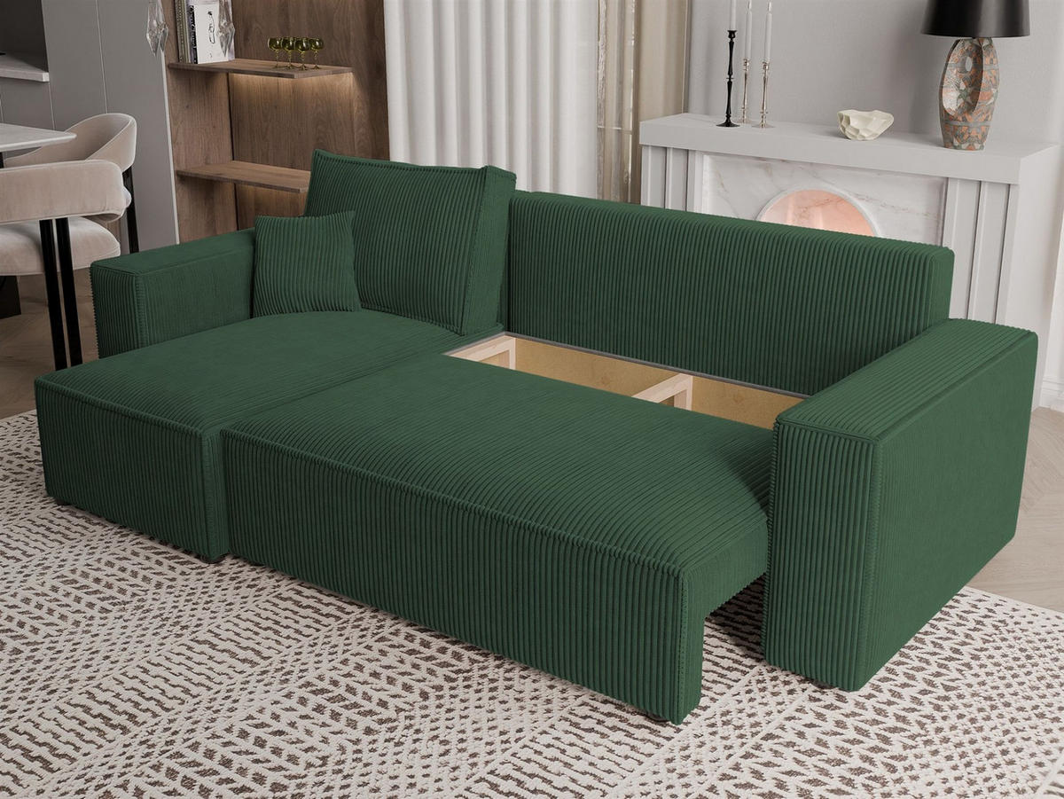 ECKSOFA Adara Mit Schlaffunktion - Grün, Holzwerkstoff/Textil (244/145cm) - Fun Möbel