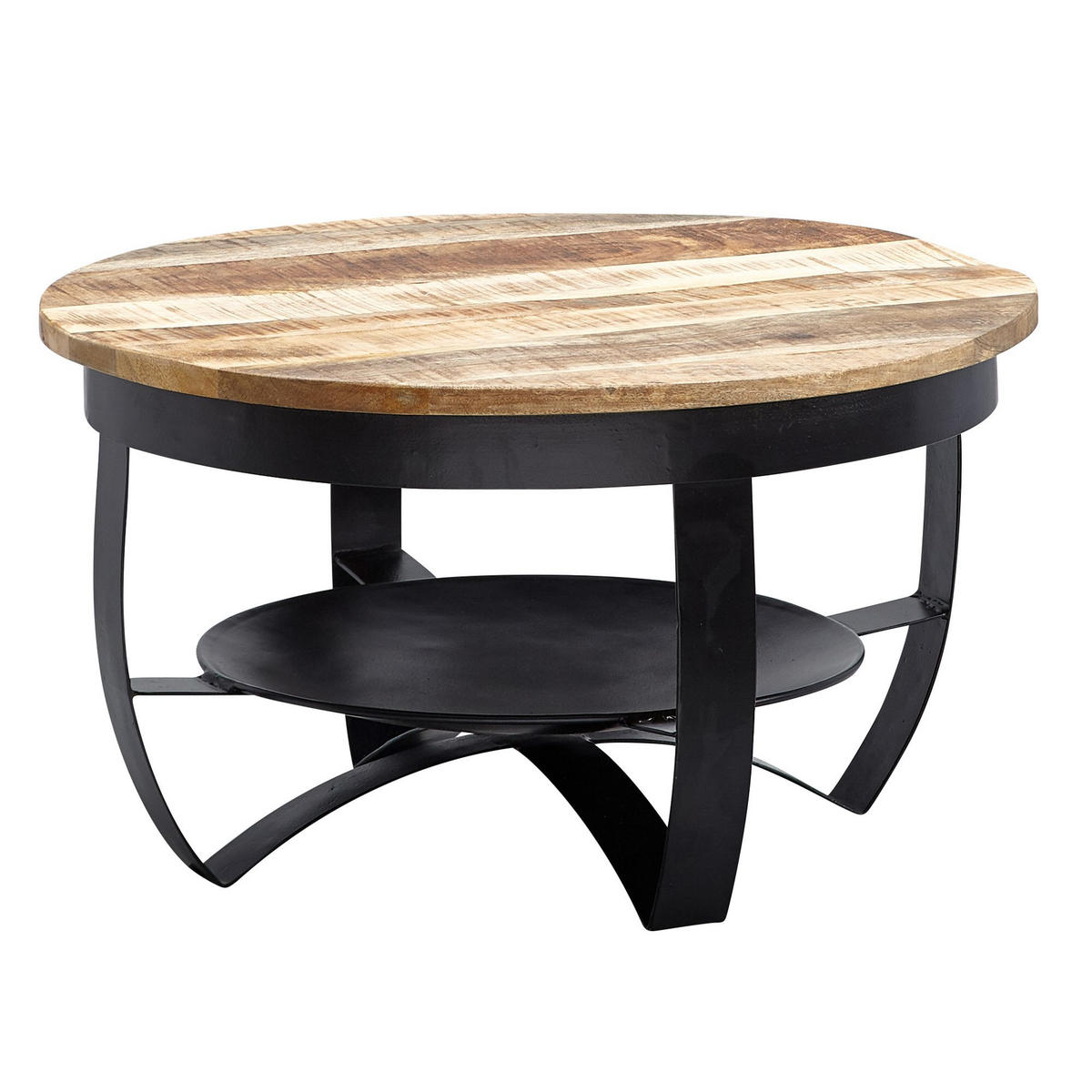 COUCHTISCH in Braun/Schwarz, Industrieller Stil, aus Recyceltem Mango-Massivholz - Schwarz, Holz/Metall (60/60/34cm) - KADIMA DESIGN
