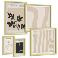 BILDER SET 5er Set - 50x50 cm & 20x30 cm & 40x60 cm Goldrahmen - Abstrakte Pflanzenmotive - Goldfarben, Kunststoff (40/60cm) - TULUP
