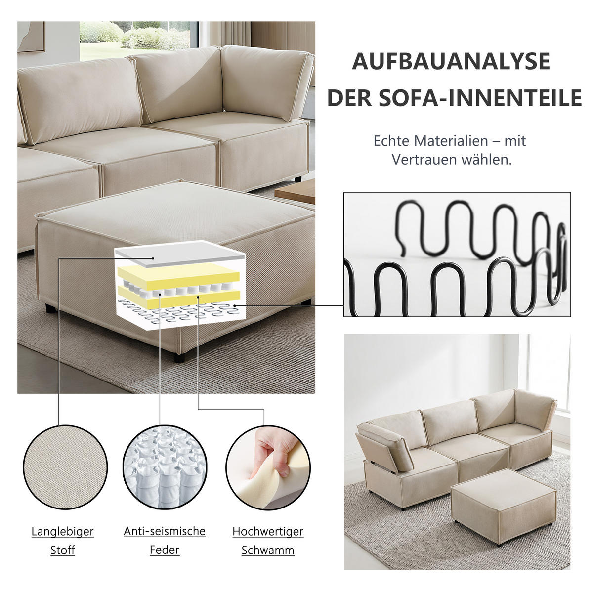 ECKSOFA DE-35021 modular Beige - Beige, Holzwerkstoff (154/238cm) - ComfortXL