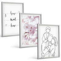BILDER SET 3er Set - 40x60 cm Silberner Rahmen - Blumenfamilie minimalistisch - Silberfarben, Kunststoff (40/60cm) - TULUP
