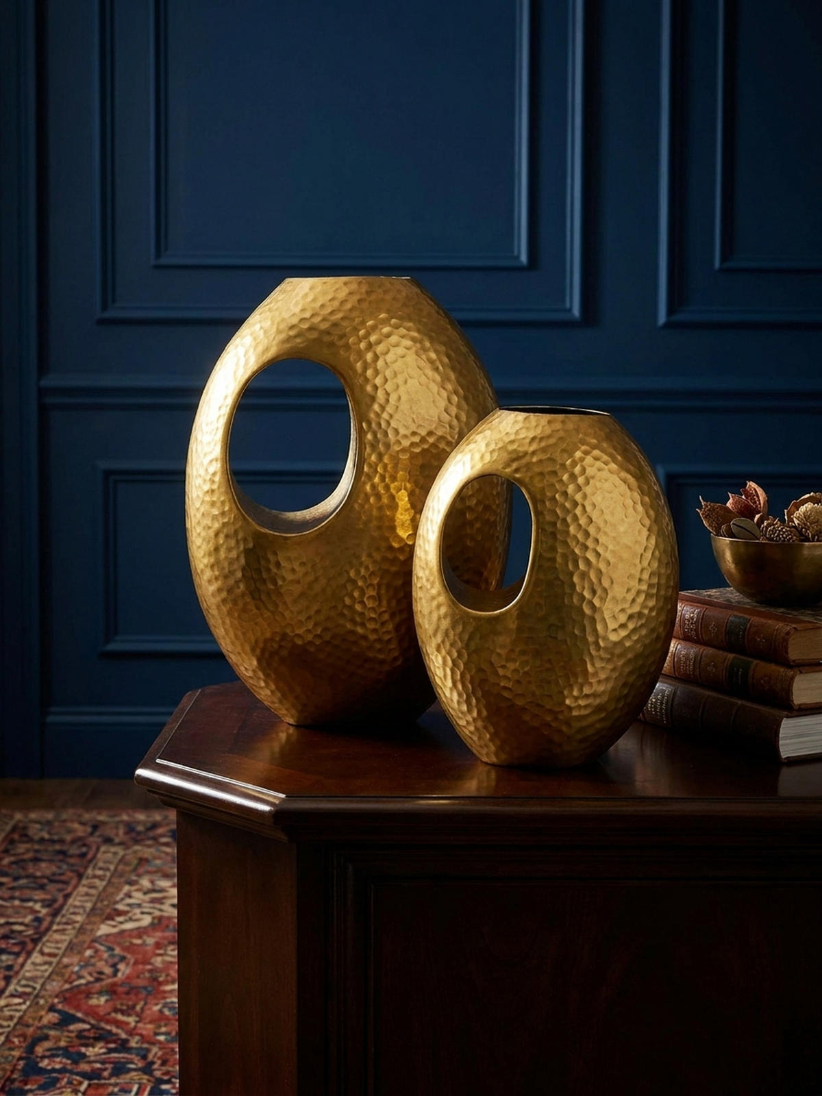 VASE 2er Set Aluminium mit Tragegriff Hammerschlag Modern Handgefertigt, Gold 29x17x39 cm - Goldfarben, Metall (39cm) - KADIMA DESIGN