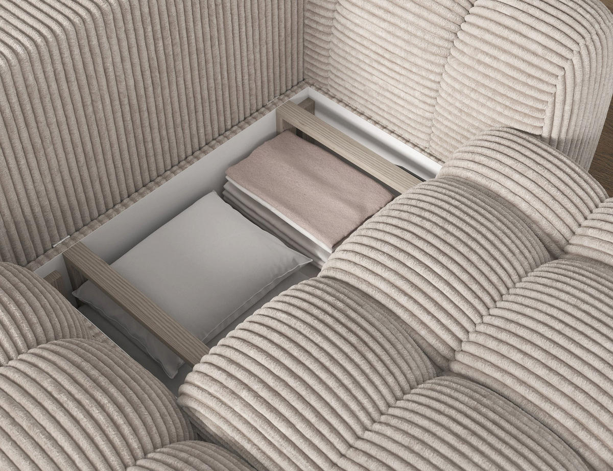 ECKSOFA COVELION L-Form – Schlaffunktion, Bettkasten, Wellenfederung, HR-Kaltschaum, inkl. Kissen, moderner Wohnkomfort - Champagner, Kunststoff (260/167cm) - Wohnideebilder