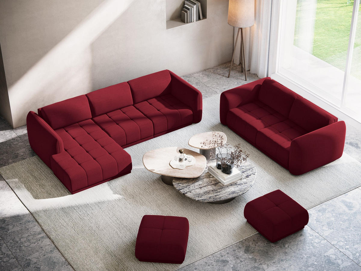 ECKSOFA Links Samt Stoff Rot - Bordeaux/Rot, Kunststoff/Textil (170/290cm) - Makamii