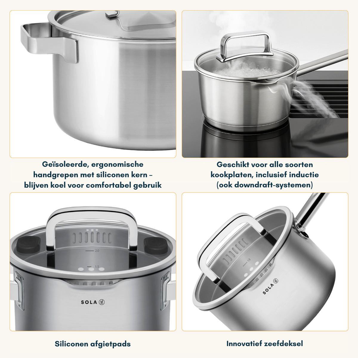 TÖPFE UND PFANNENSET PFANNENSET Juvia 4-teilig - Silberfarben, Metall - Sola