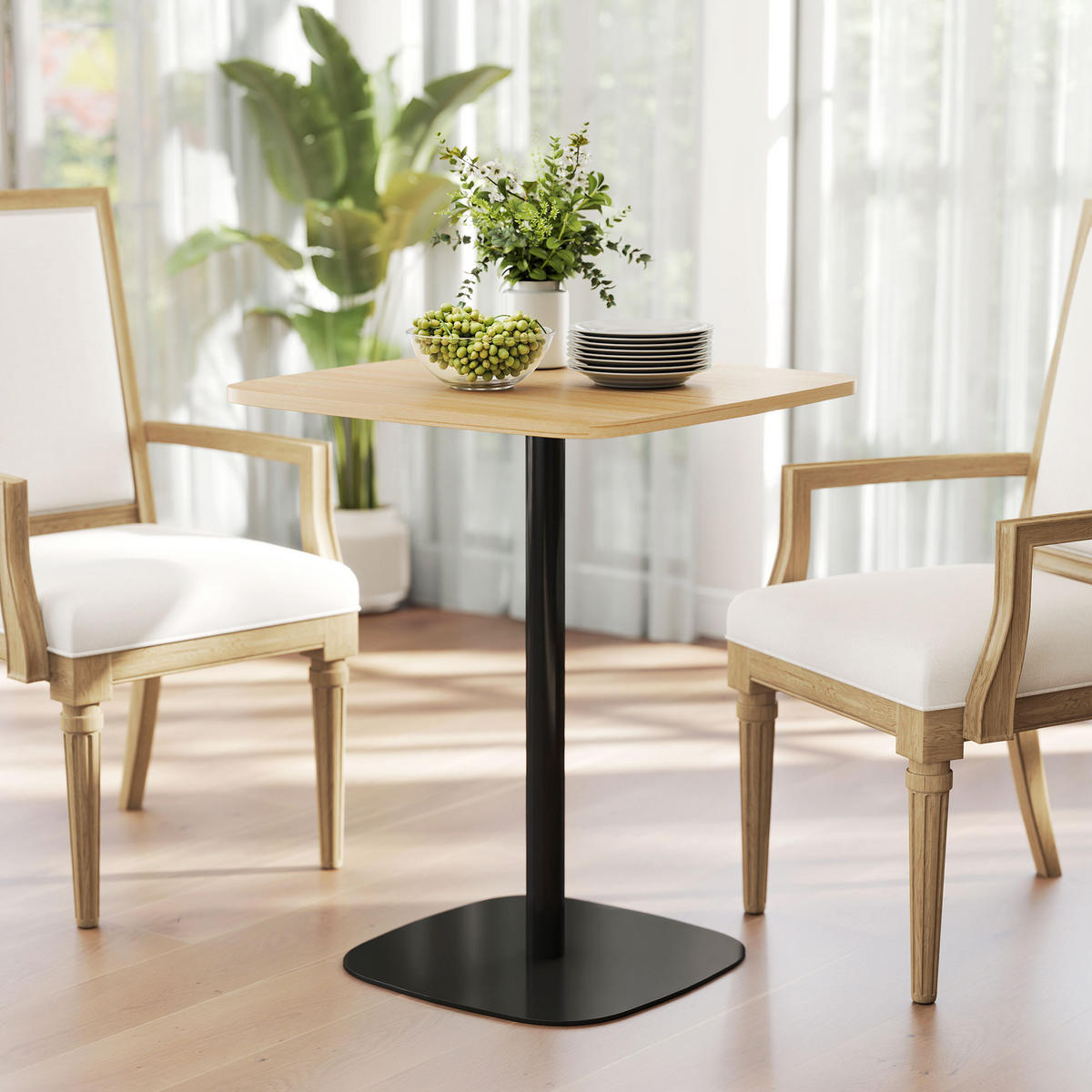 ESSTISCH für 2 Personen, Modern Esszimmertisch, 60 x 60 cm Küchentisch Naturholz - Schwarz/Naturfarben, Holzwerkstoff/Metall (60/60/75cm) - HOMCOM