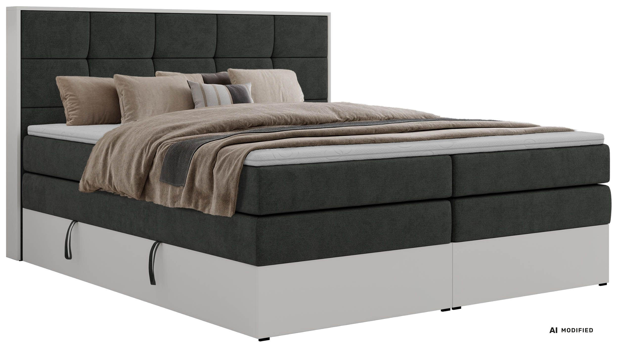 BOXSPRINGBETT ALVIT KING 200/200 - Dunkelgrau Stukture - Topper Visco - H4 - Dunkelgrau/Schwarz, Kunststoff/Textil (200/200cm) - MKS