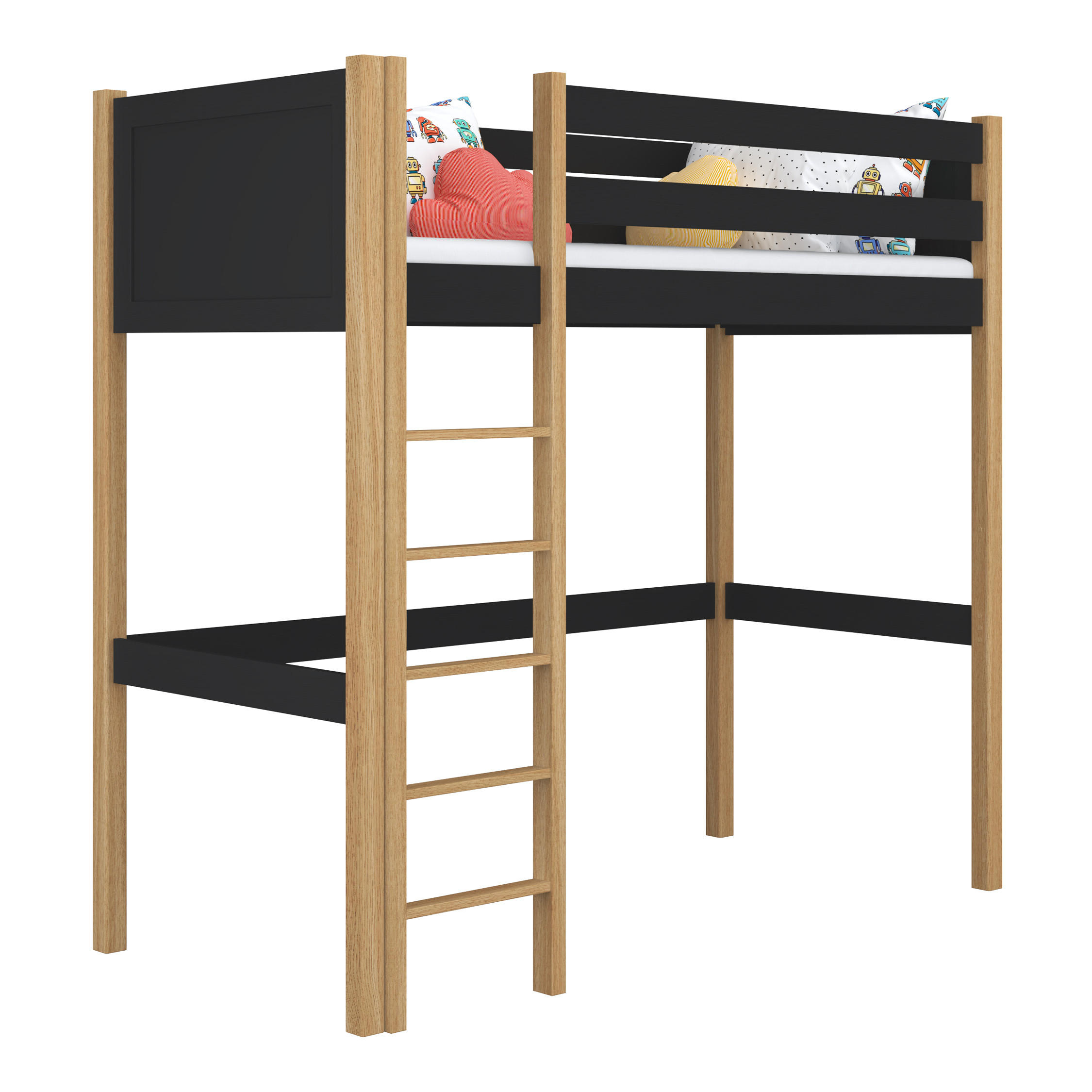 N-Wood Hochbett Eiche Artisan, Schwarz 100x180 cm