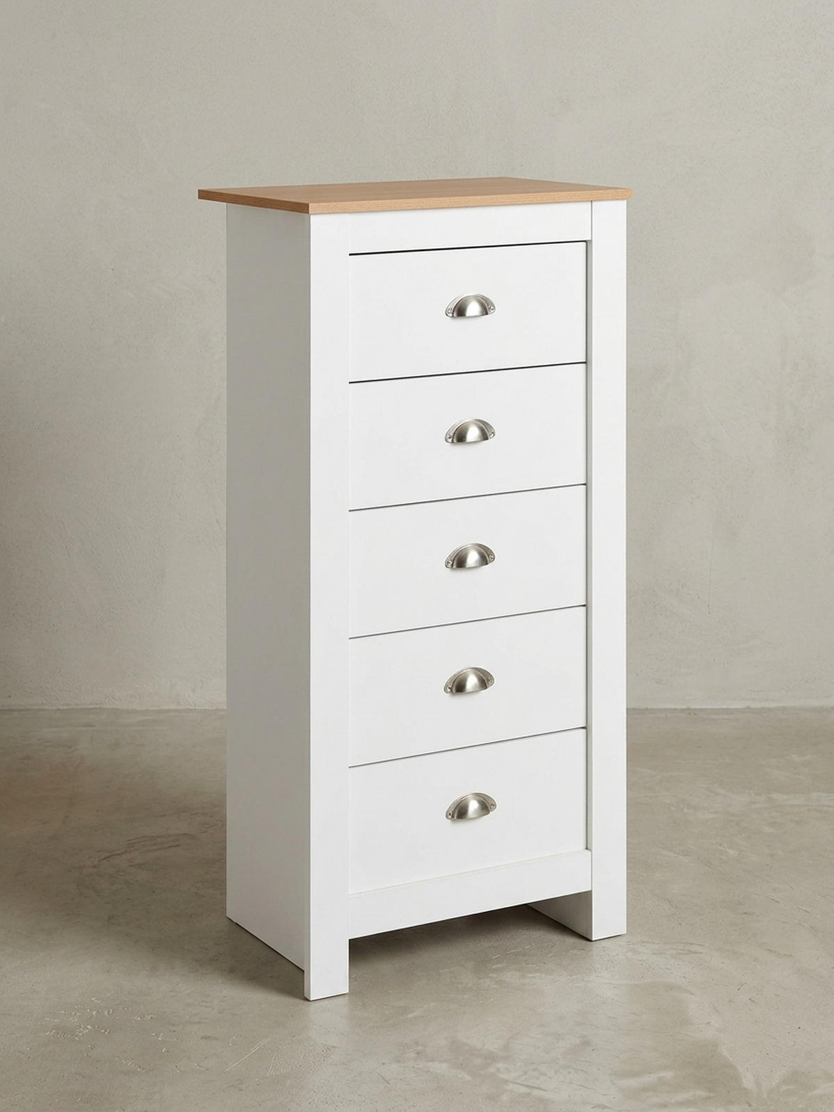 KOMMODE – Eiche/Weiß, 5 Schubladen, melaminbeschichtet - Weiß, Holz/Metall (53/114/39cm) - KADIMA DESIGN