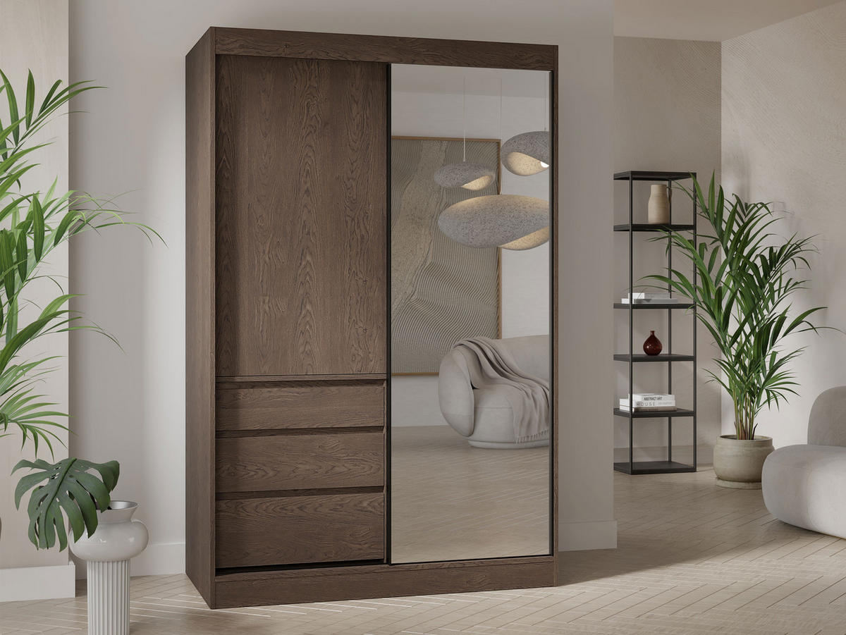 SCHWEBETÜRENSCHRANK Haiti 140 mit Spiegel - Braun, Holzwerkstoff (140/216/65cm) - MIRJAN24