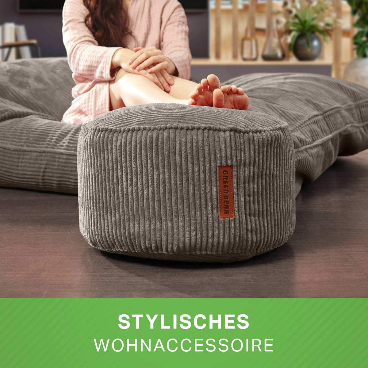 SITZSACK-HOCKER Pouf "Cord" 45x25cm - Anthrazit, Textil (45/25/45cm) - Green Bean